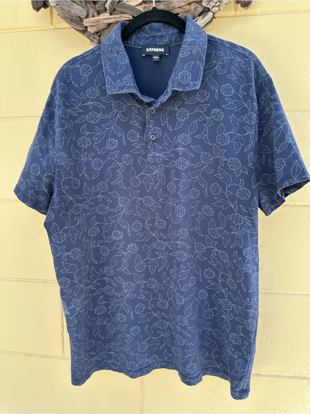 Express Men’s Navy Floral Polo Shirt XL